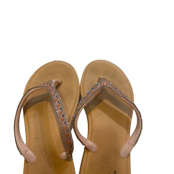 Aloha Island Women 10M Tan/Rhinestones / Flip Flops Medallion at Toe Post - Picture 6 of 9
